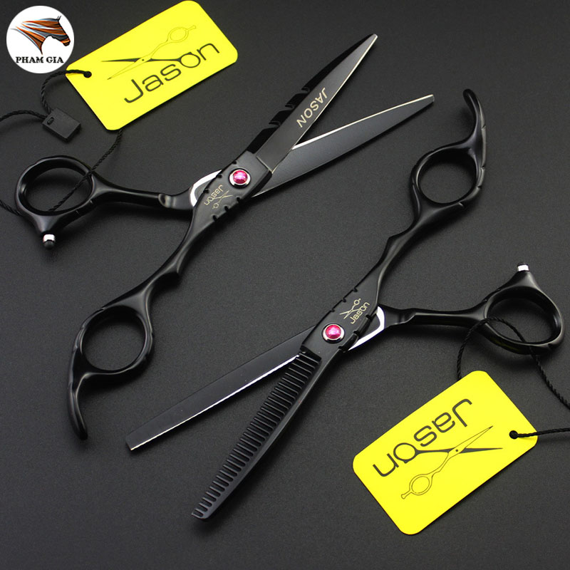 Kéo cắt tóc Nhật Bản cao cấp JASON màu đen JS01 [Mua một bộ kéo tặng kèm một bao da + lược]