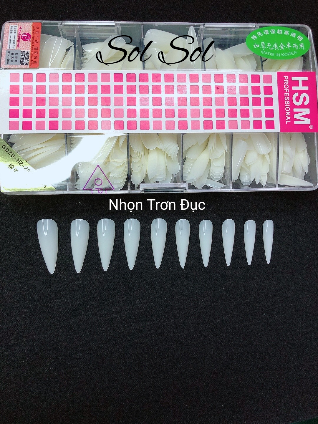 Móng úp lẻ size hsm - phom nhọn trơn đục