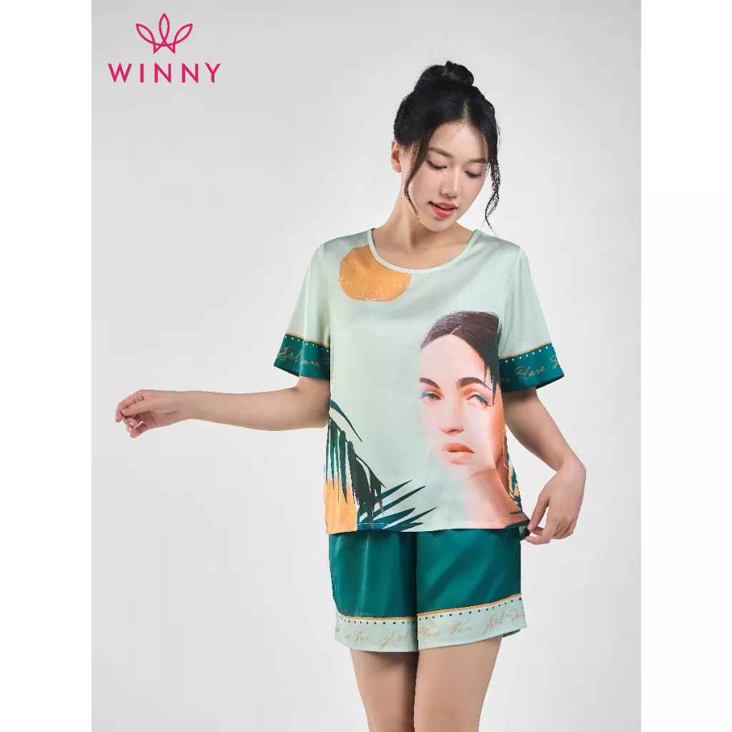 WINNY - Bộ đồ lụa cộc tay quần đùi mặc nhà 1MNSA23114C