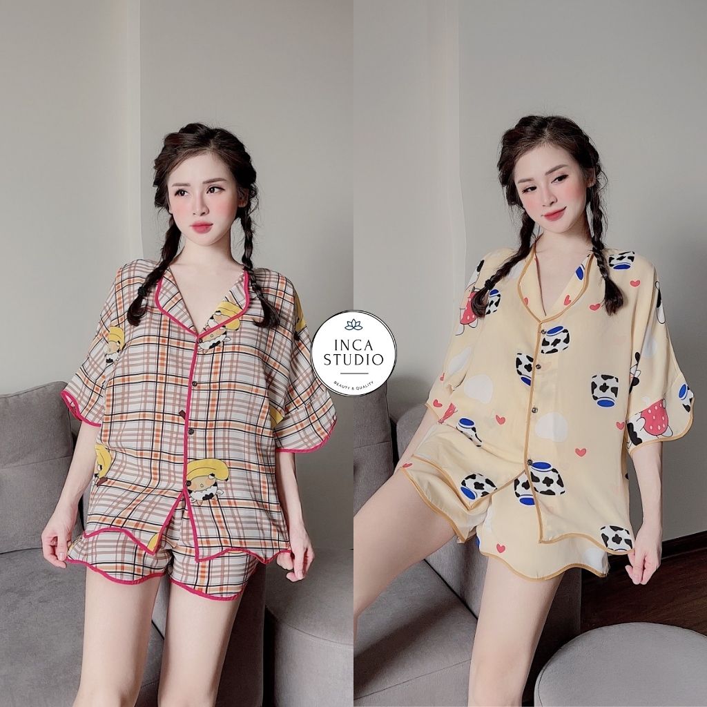 (Hàng loại 1) Đồ ngủ Pyjama lụa Mango cánh dơi INCA 06- Free size dưới 65kg, Lụa mango thoáng mát