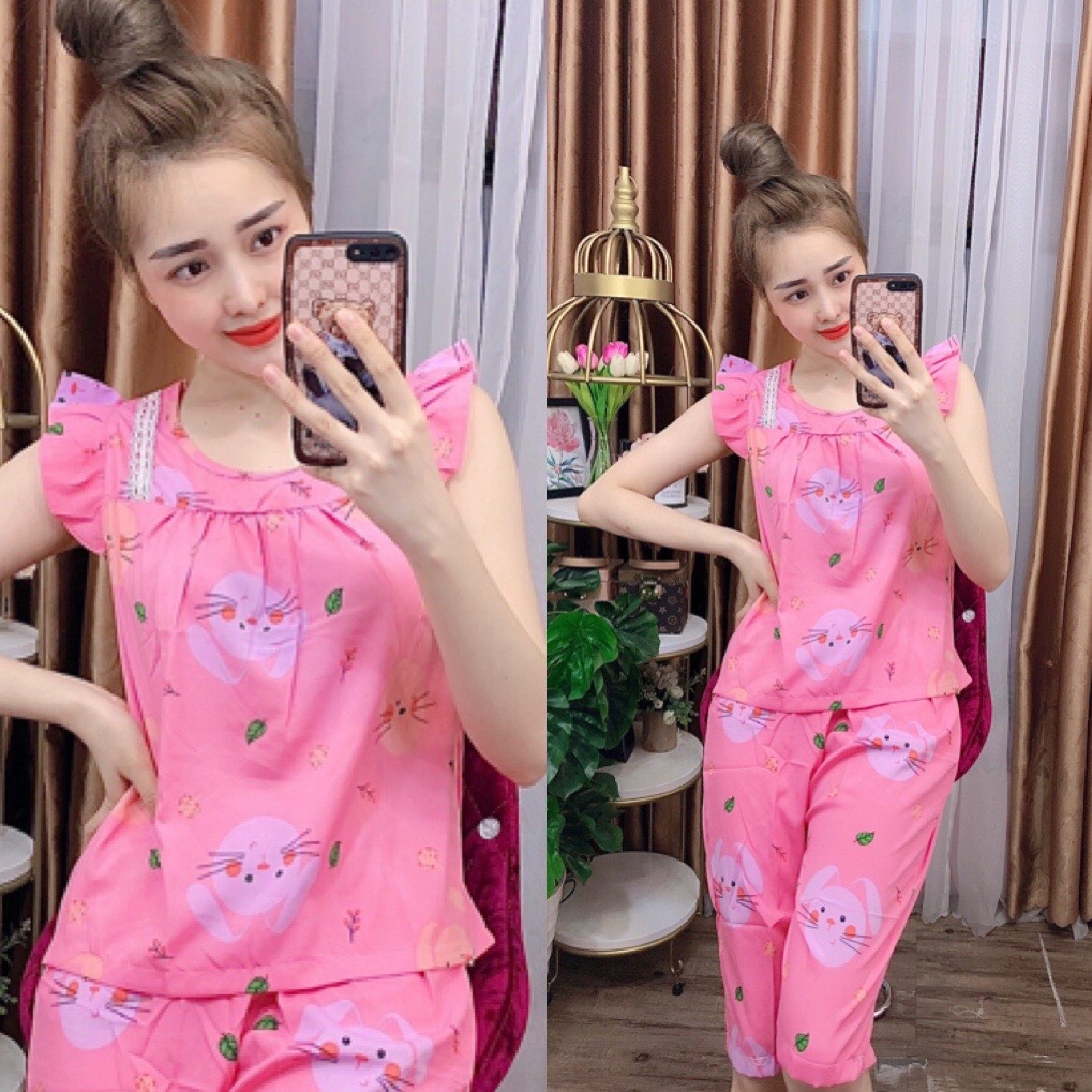 ĐỒ BỘ LỤA LỬNG MẶC NHÀ HỌA TIẾT HÌNH THÚ DỄ THƯƠNG (ẢNH THẬT) CÓ SIZE 40-75KG - LUA23