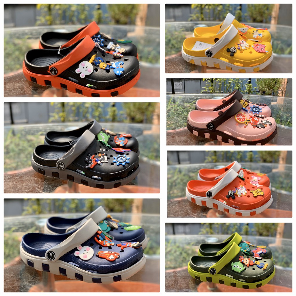 Dép Cross Unisex Tặng 6 sticker - Dép nhựa nữ đi mưa siêu nhẹ sẵn 7 màu - SL013