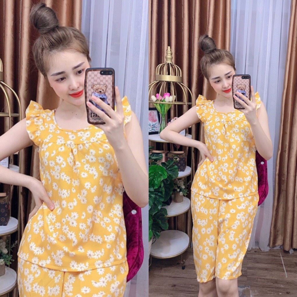 ĐỒ BỘ LỤA LỬNG MẶC NHÀ HỌA TIẾT HOA NHÍ  (ẢNH THẬT) CÓ SIZE 40-75KG - LUA21
