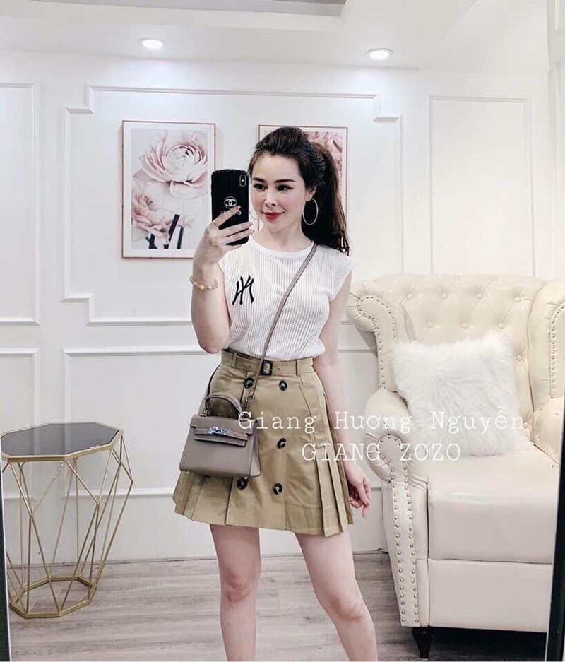 Chân váy A nữ kaki kèm đai LS_CV150