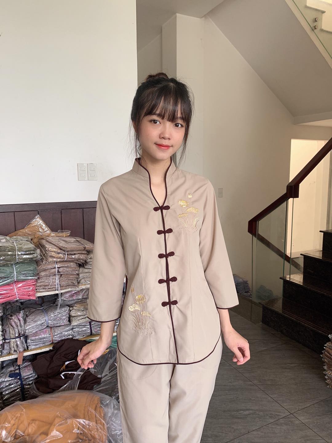 BỘ ĐỒ LAM ĐI CHÙA # MẪU SẨM TÀU THÊU HOA SEN DÀNH CHO NỮ