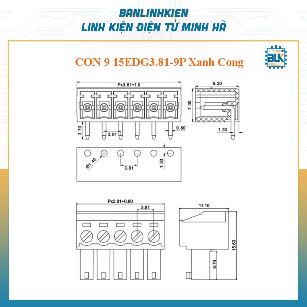 ❧ Đầu Nối Cầu Đấu Doo 15E3.81 Cong 9 Chân