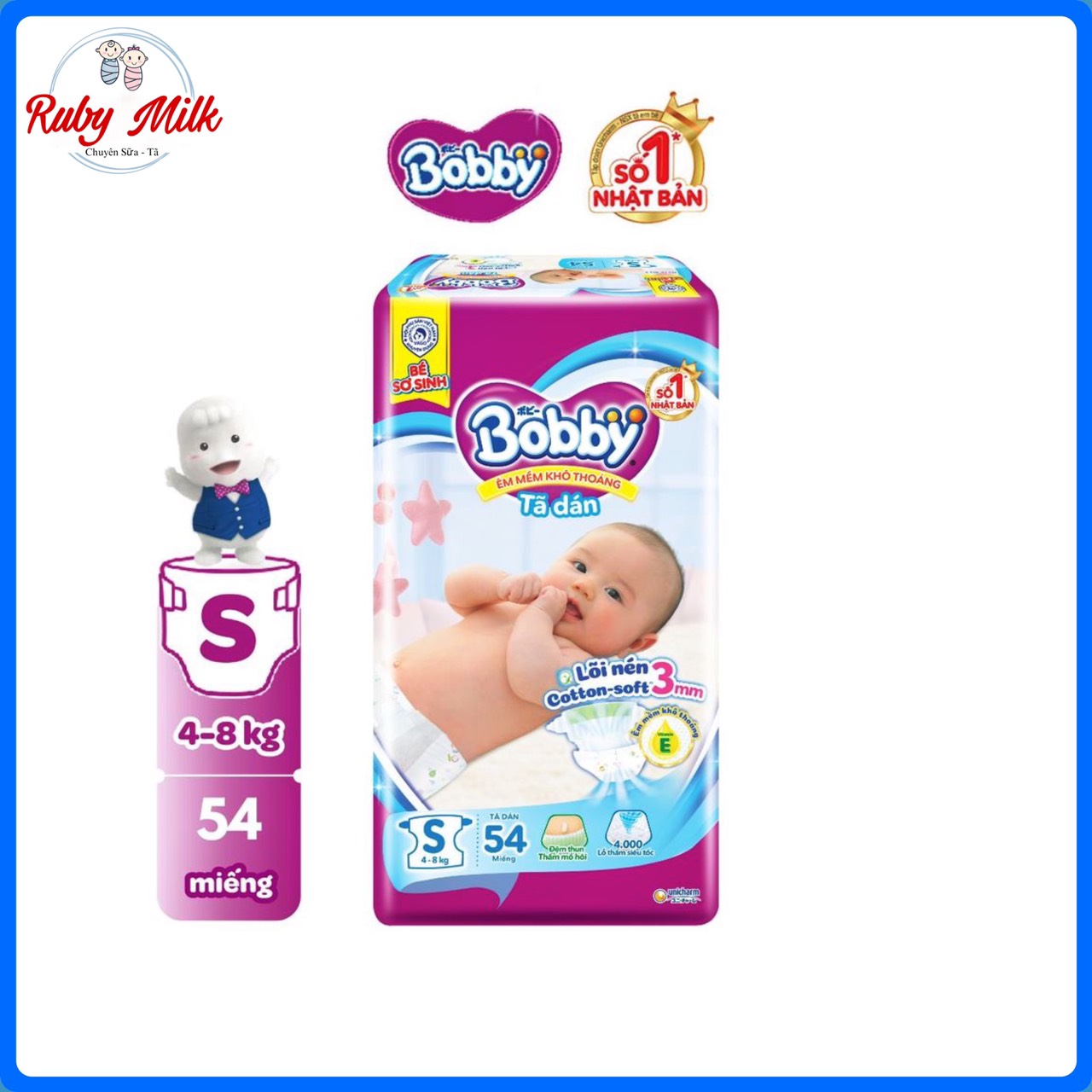 Bỉm - tã dán bobby size s 54 miếng