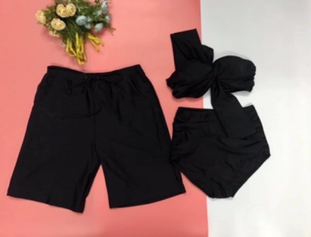 [HCM]Đồ bơi cặp couple thun lạnh nữ mút dày lệch vai