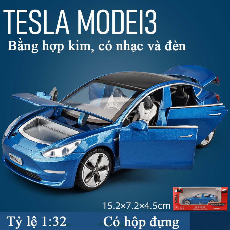 Mô hình xe Tesla model Y bằng hợp kim có nhạc và đèn tỷ lệ 1:32