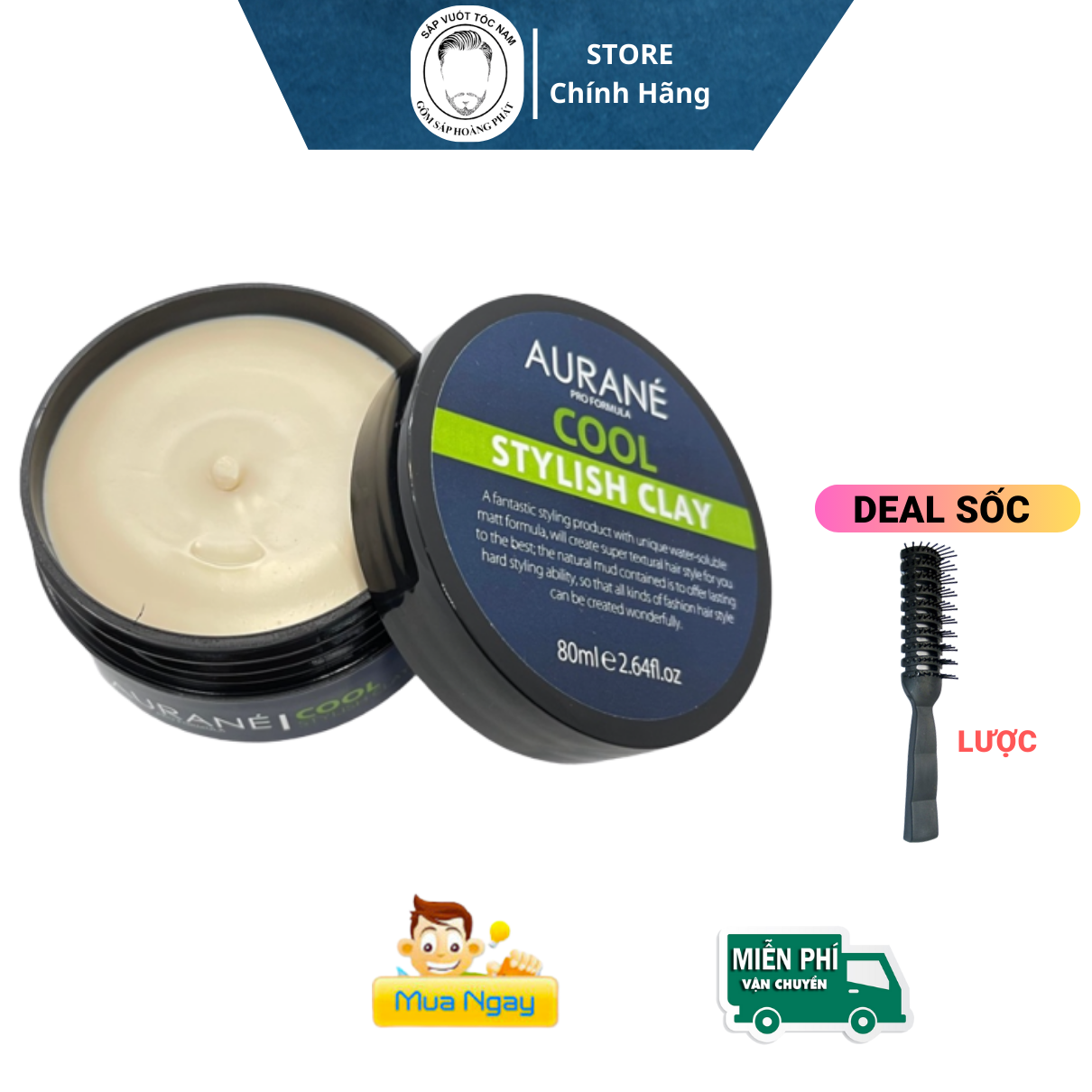 Sáp Vuốt Tóc Nam Aurane Cool Stylish Clay 80ml Tặng Lược