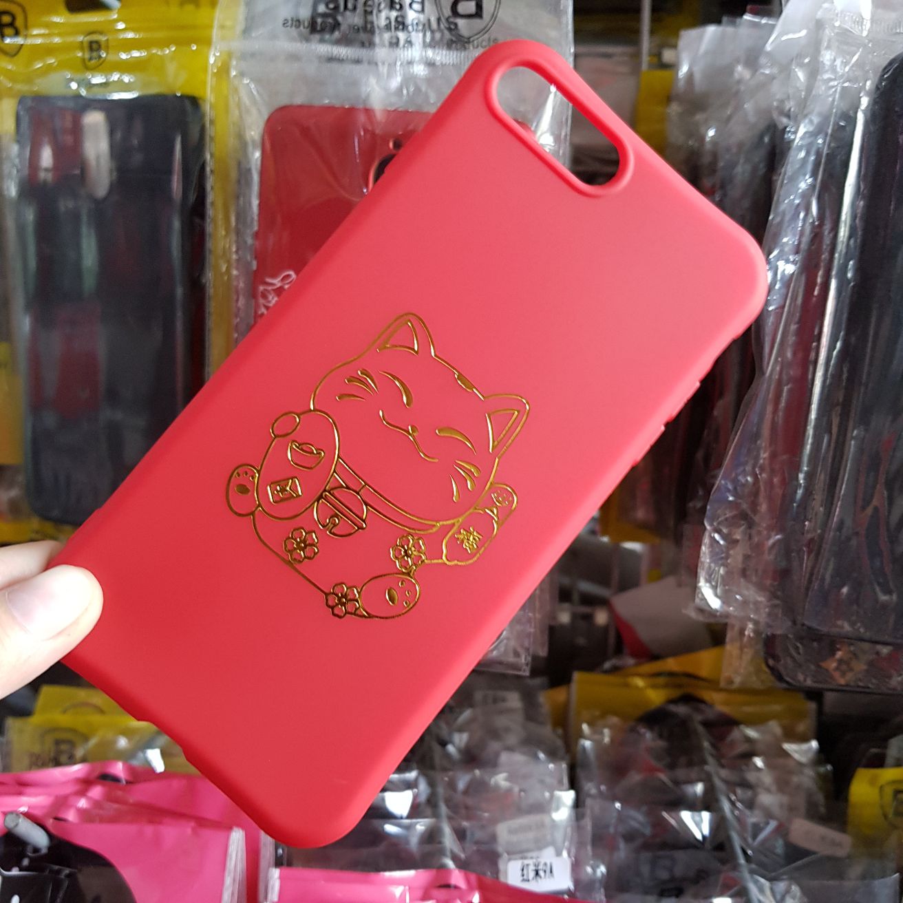 Ốp lưng iPhone 7 Plus/8 Plus Ốp tết dẻo đỏ in hình mèo thần tài siêu dễ thương