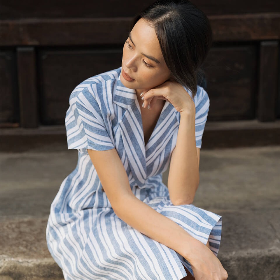 Đầm Linen Xanh Modern Meets Heritage F2 D411