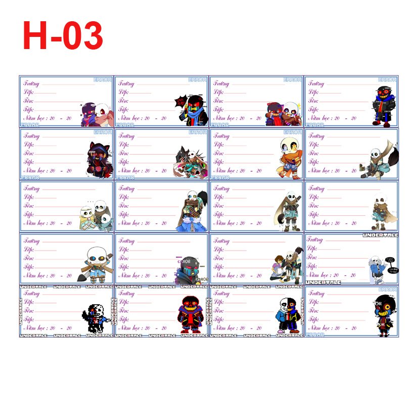set 40-100 Nhãn vở Sans Undertale