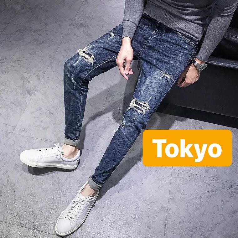 QUẦN JEAN NAM CHẤT BÒ XANH ĐẬM RÁCH WASH TUYỆT ĐẸP CAO CẤP CJ-9373 - TOKYO FASHION