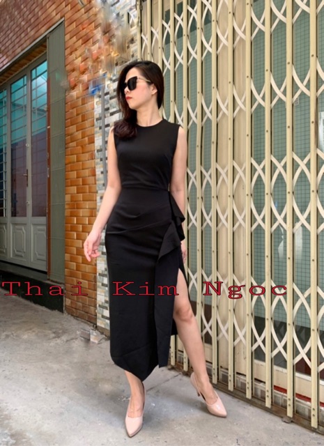 Đầm dự tiệc dáng ôm xẻ tà 1 bên bèo