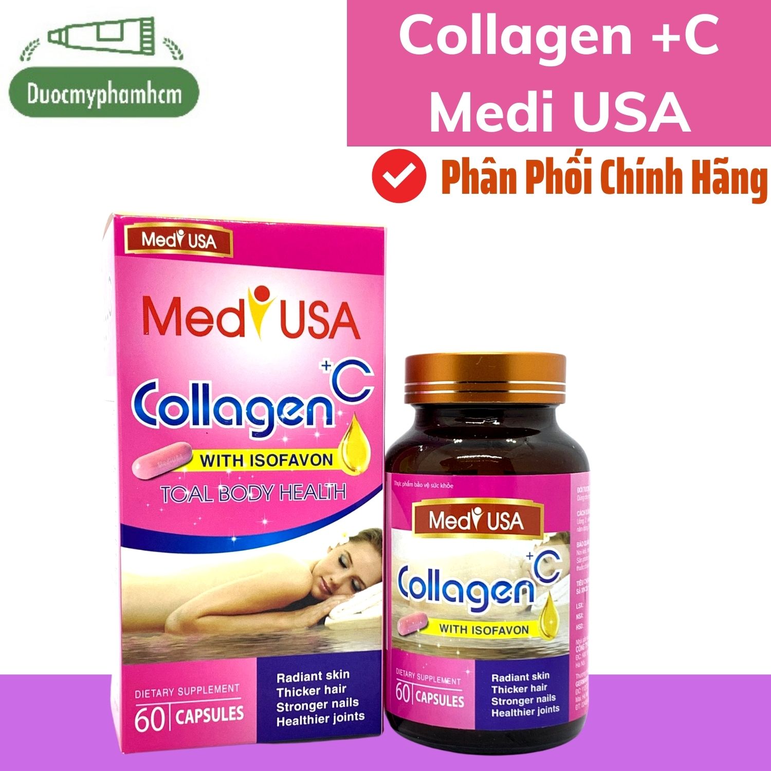 Viên uống đẹp da,collagen nội địa mediusa collagen +c 120mg hộp 60 viên