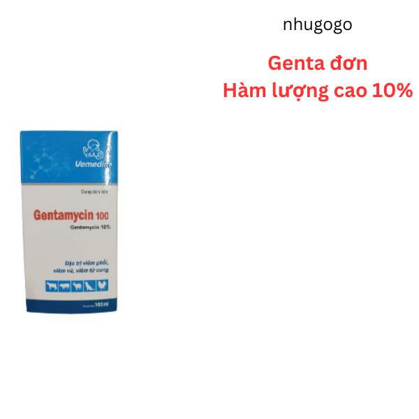 Gentamicin qui cách 100 ml Genta đơn, hàm lượng cao 10%, hiệu quả trên vật nuôi