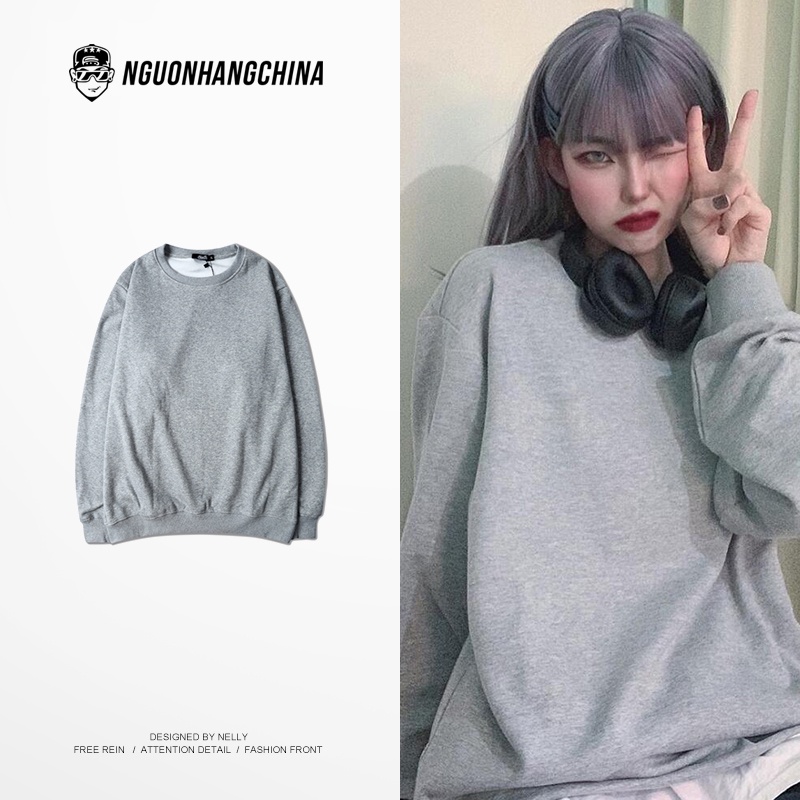 Áo Sweater Nỉ Nelly Heybig trơn màu xám