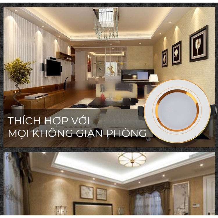 Đèn âm trần led downlight 3 chế độ màu 7w Đèn Âm Trần Đế Đúc Phi 90mm( nguồn rời)