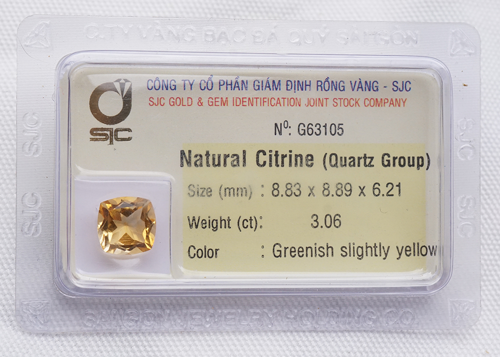 Mặt đá thạch anh vàng citrine kiểm định tự nhiên mài giác vuông