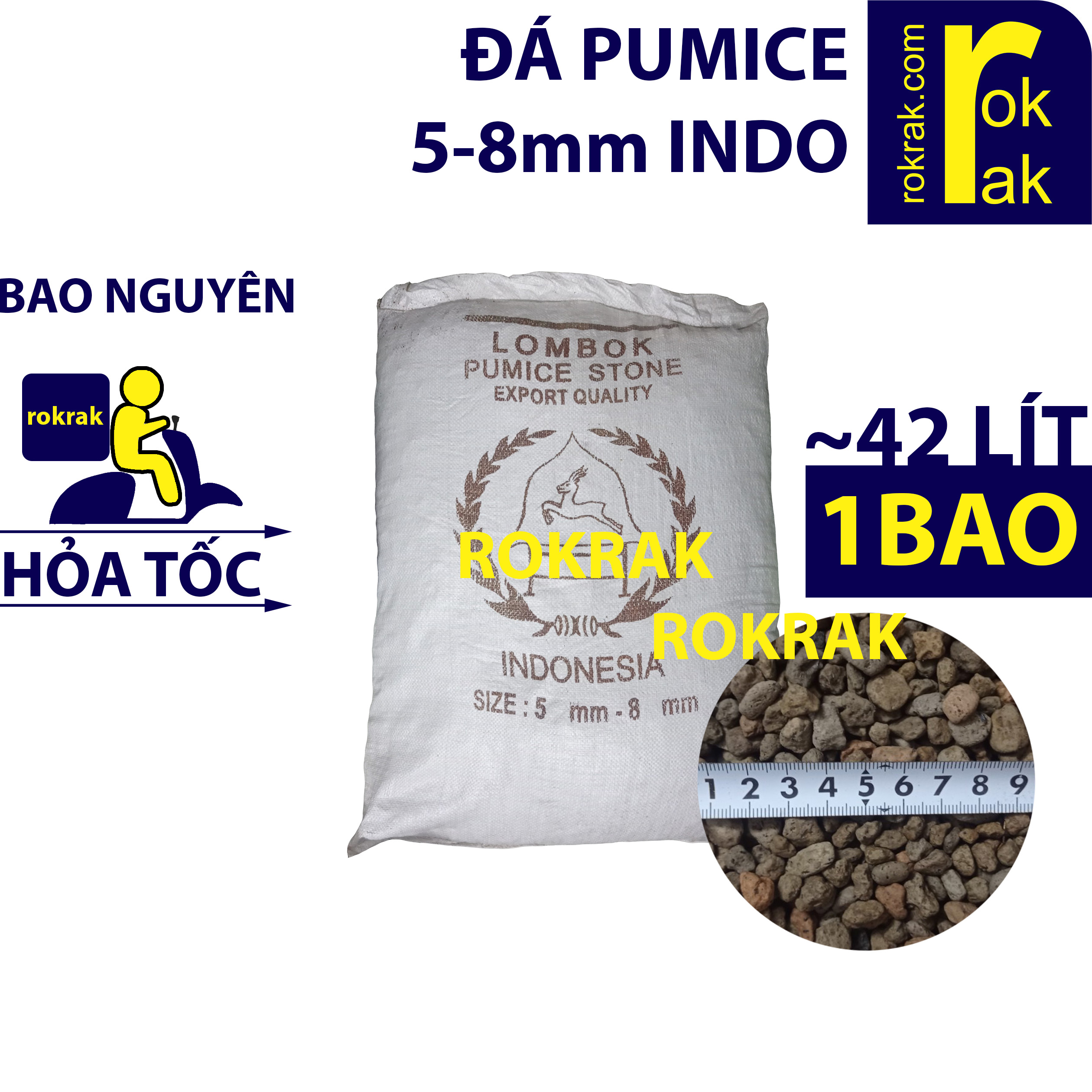 Đá Pumice BAO NGUYÊN 40-45 Lít size 5-8mm trộn giá thể trồng hoa hồng, cây kiểng, trồng xương rồng, Sen đá - Đá bọt