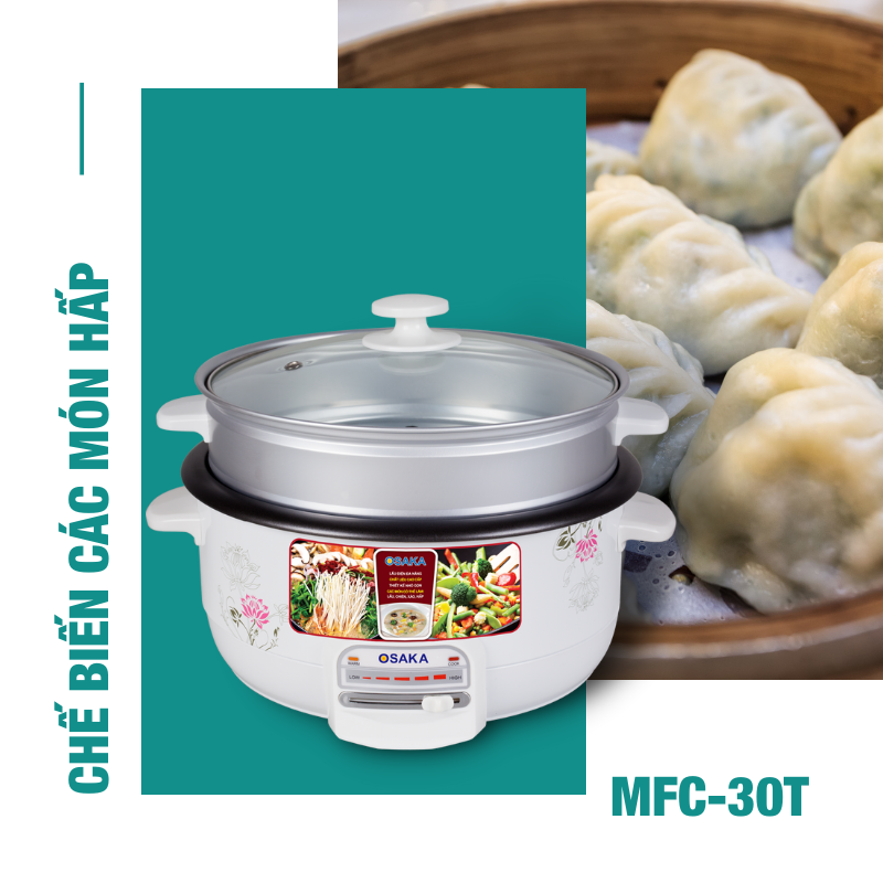 Nổi Lẩu Điện Đa Năng Dung Tích 3L Công Suất 1200W, Lòng Nhôm Tráng Men - OSAKA MFC-30T