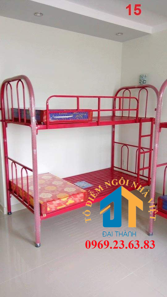 Giường sắt hai tầng Đại Thành 0.8 màu đỏ đô