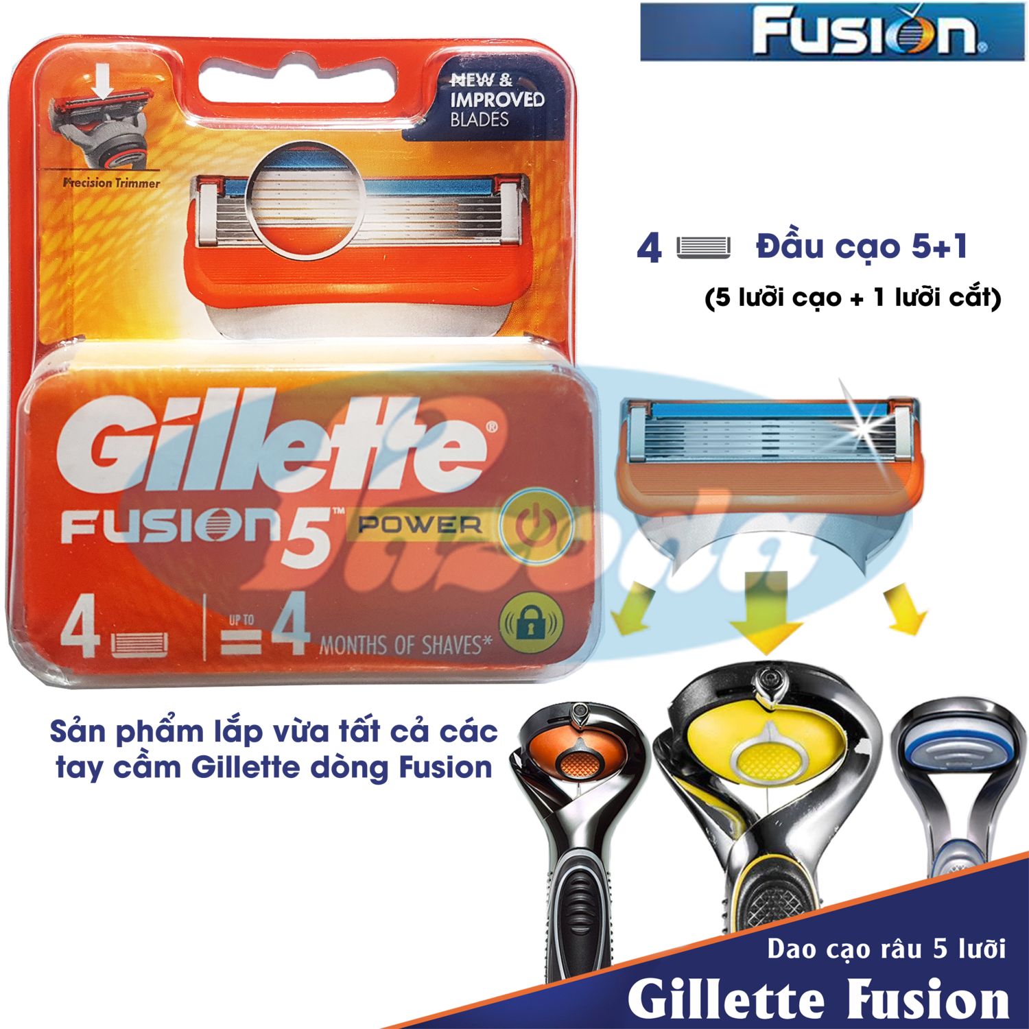 Hộp 4 lưỡi dao cạo râu Gillette Fusion Power đầu cạo 5+1
