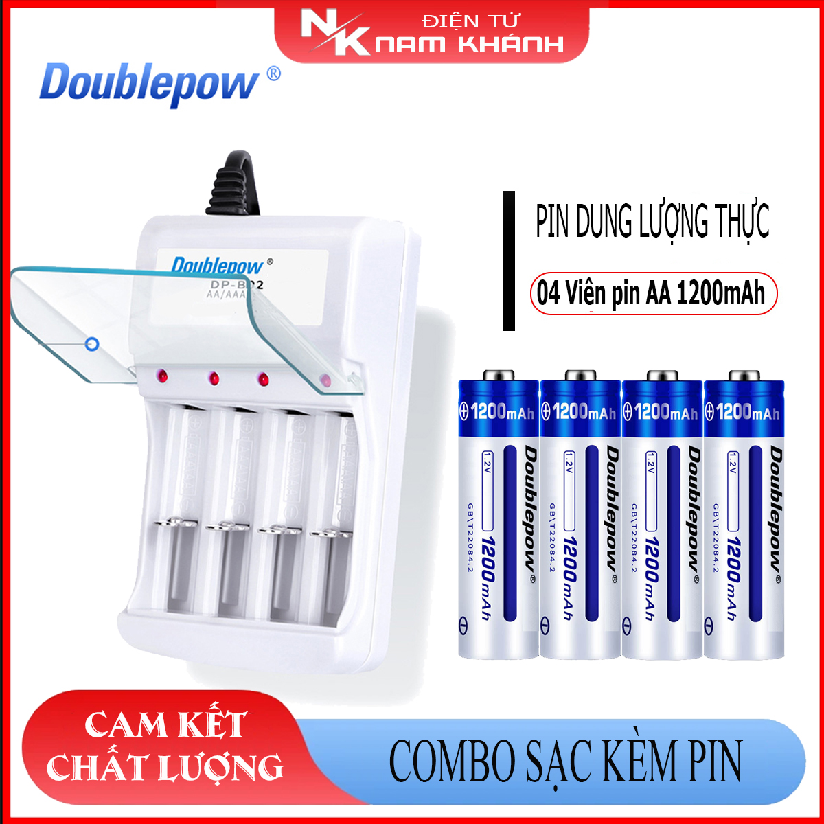 Combo bộ sạc pin đa năng aa aaa dp-b02 và 4 viên pin aa 1200mah doublepow