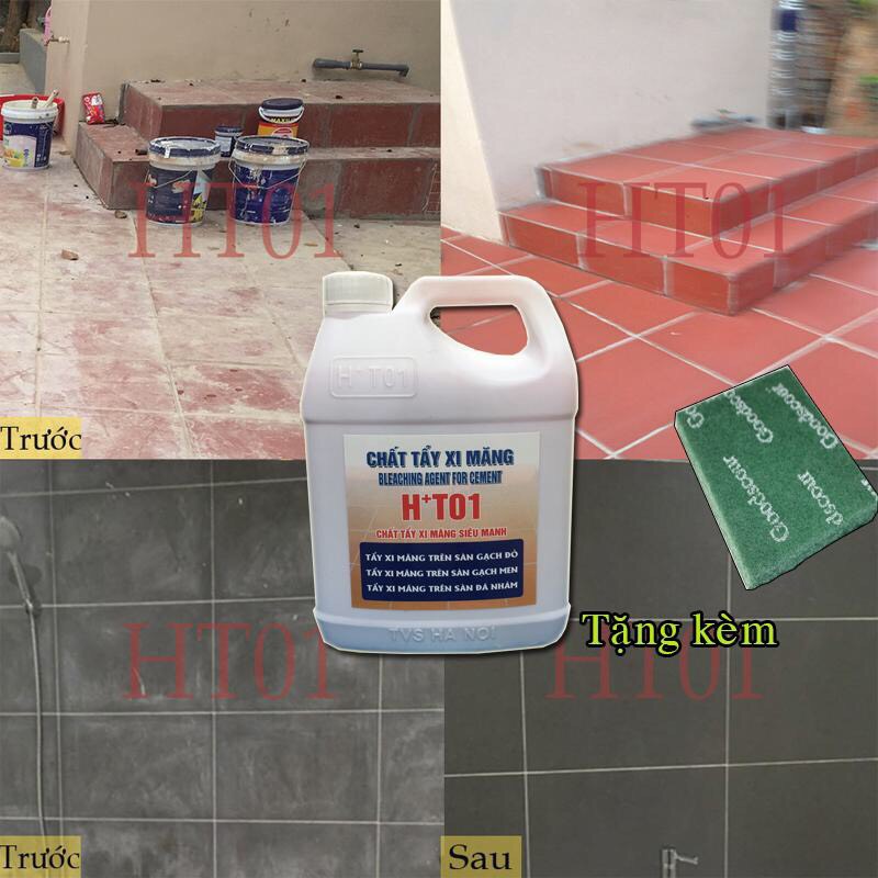Chất tẩy xi măng 1.8lit (nước tẩy xi măng HT01, chất tẩy cặn canxi trên gạch, hóa chất tẩy xi măng trên gạch, tẩy gỉ sét trên gạch, nước tẩy gạch đa năng)