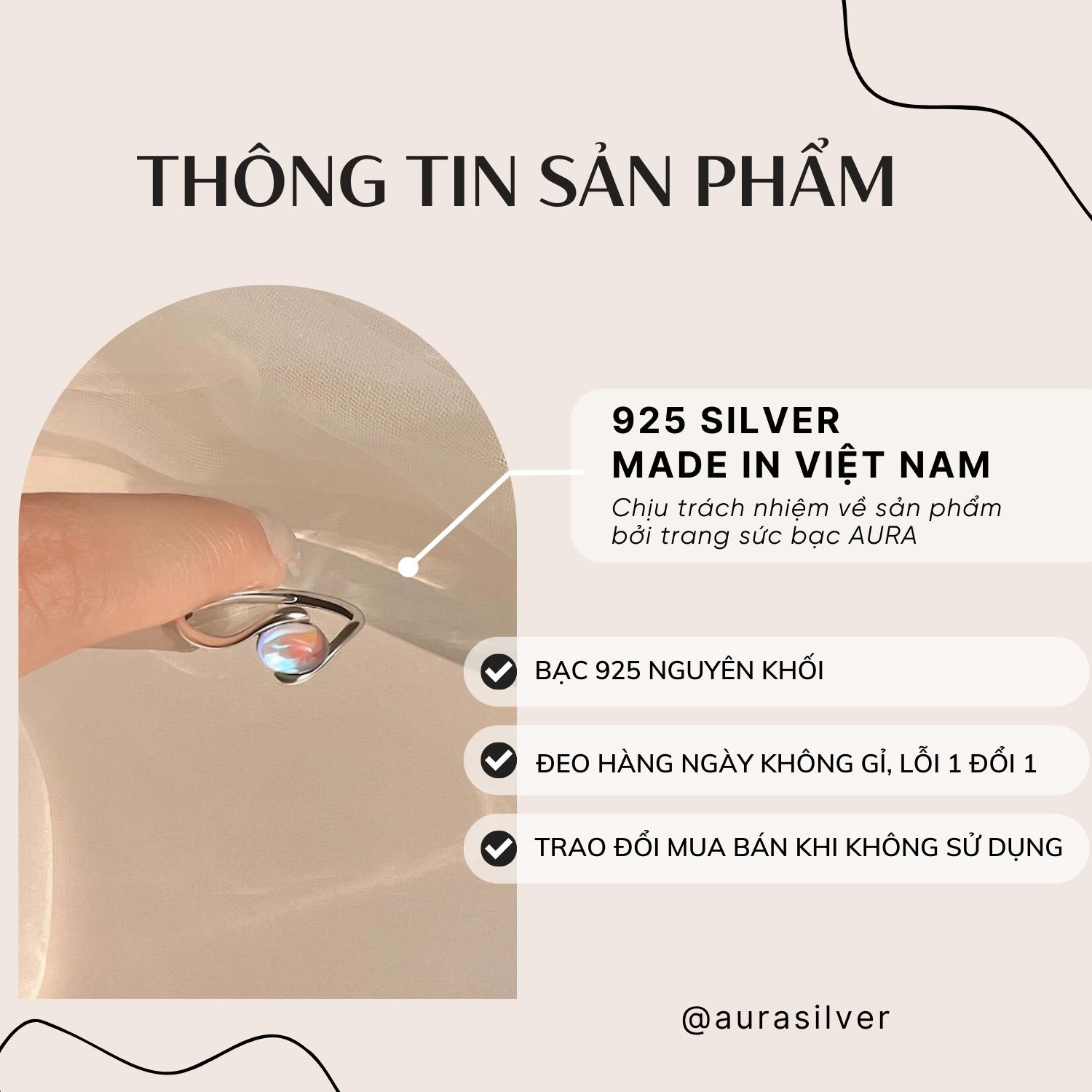 Nhẫn bạc nữ 925 freesize đá mặt trăng Ovani-Aura Silver-N24