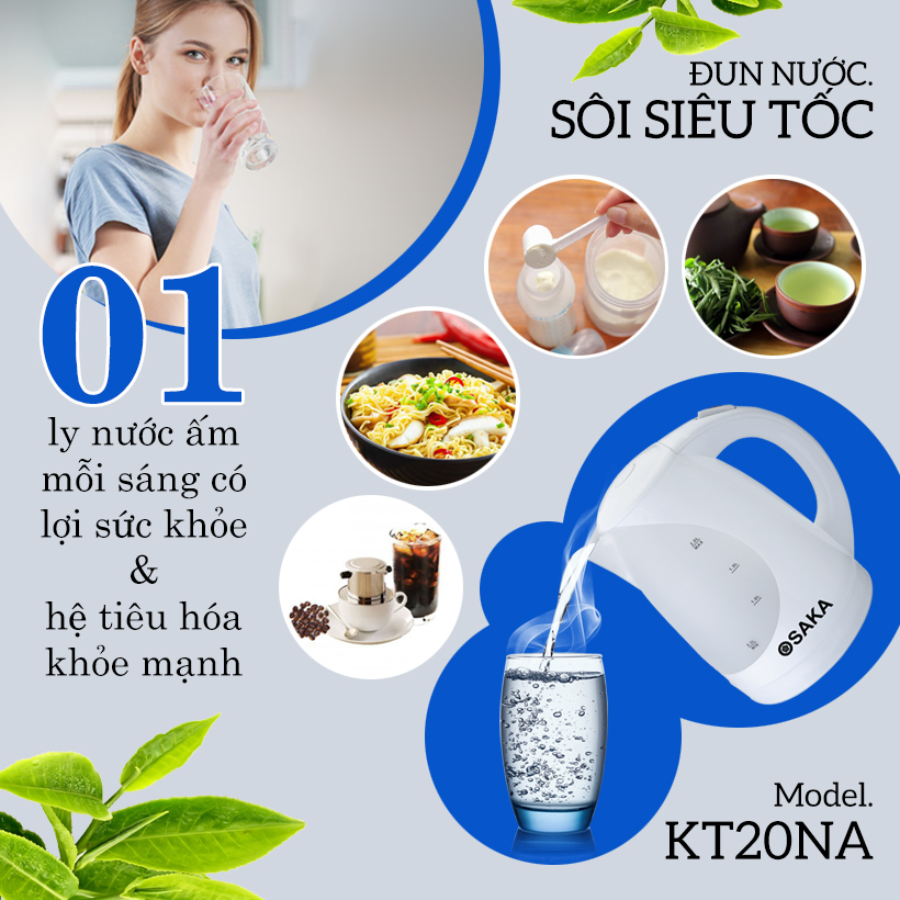 Bình đun siêu tốc OSAKA KT20NA - 2 Lít - Đun siêu nhanh