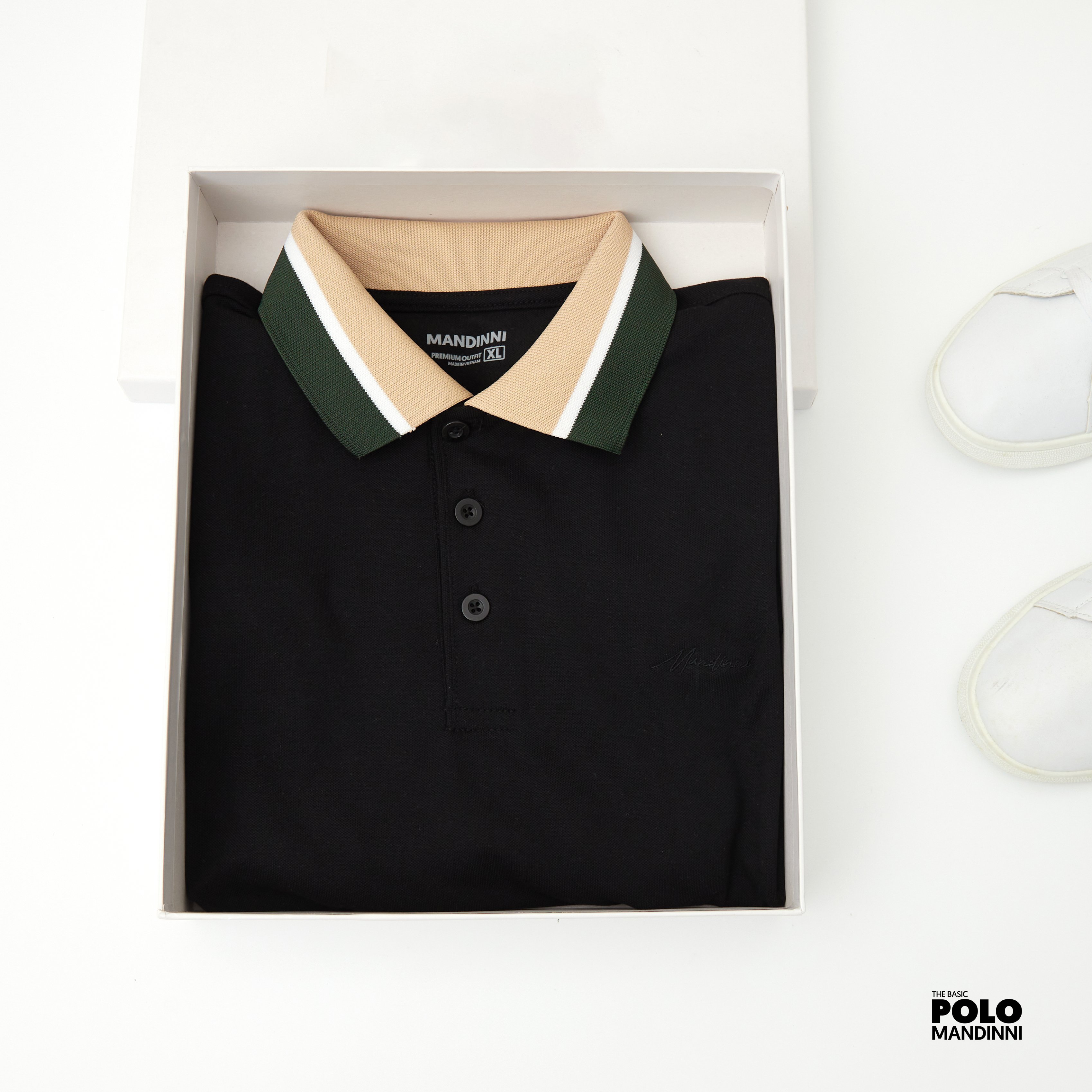 Áo thun có cổ RENI MANDINNI phối cổ màu be