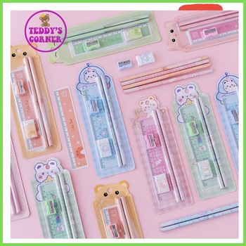 [ Sale Lớn] Bộ Combo Học Tập Xinh Xắn ( 2 bút chì, 1 cục gôm, 1 thước, 1 đồ chuốt)