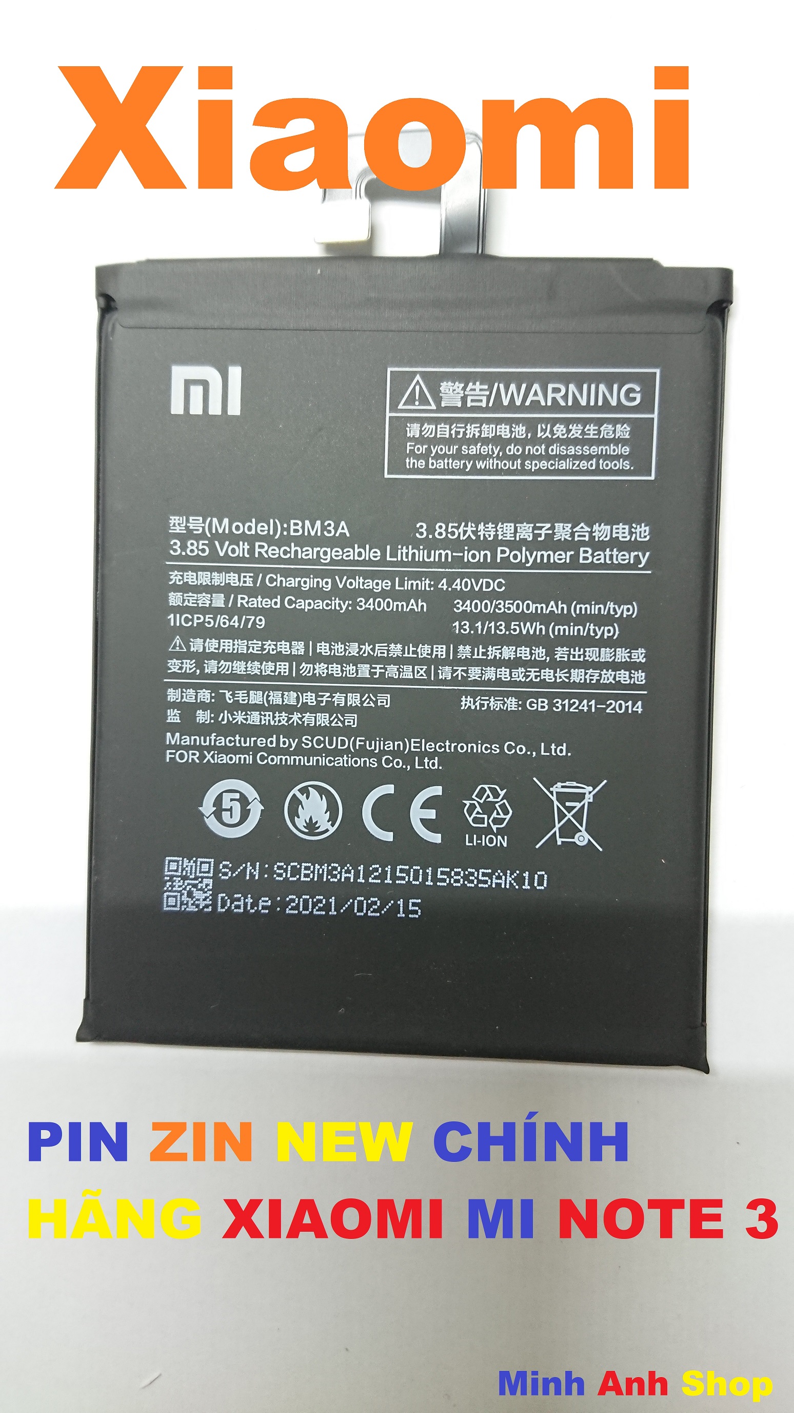 PIN ZIN NEW CHÍNH HÃNG XIAOMI MI NOTE 3-BM3A