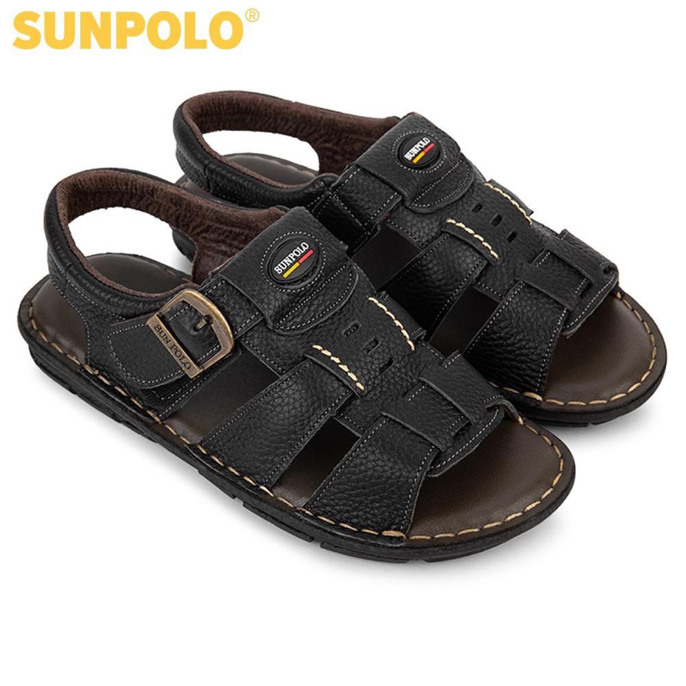 Men Leather SUNPOLO Sandals SDA023 (black, brown)