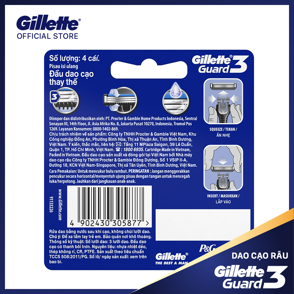Lưỡi Dao cạo râu Gillette Guard3 4S (4 lưỡi/vỉ)