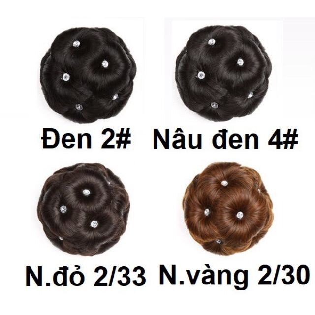 Tóc giả búi hoa đính đá - Đủ màu