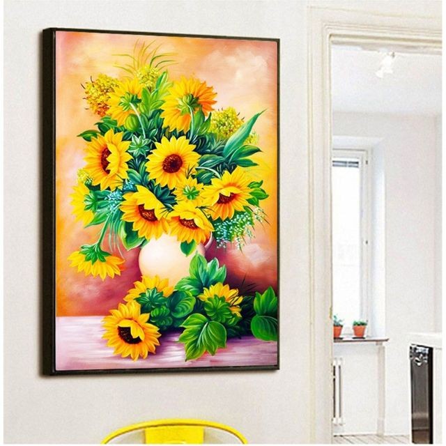 tranh đính đá Bình hoa Hướng dương VS076 kích thước 50*75cm
