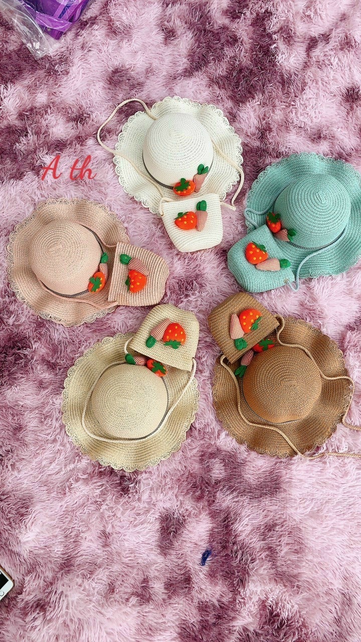 Set mũ cói kèm túi siêu yêu cho bé(2-5tuổi)