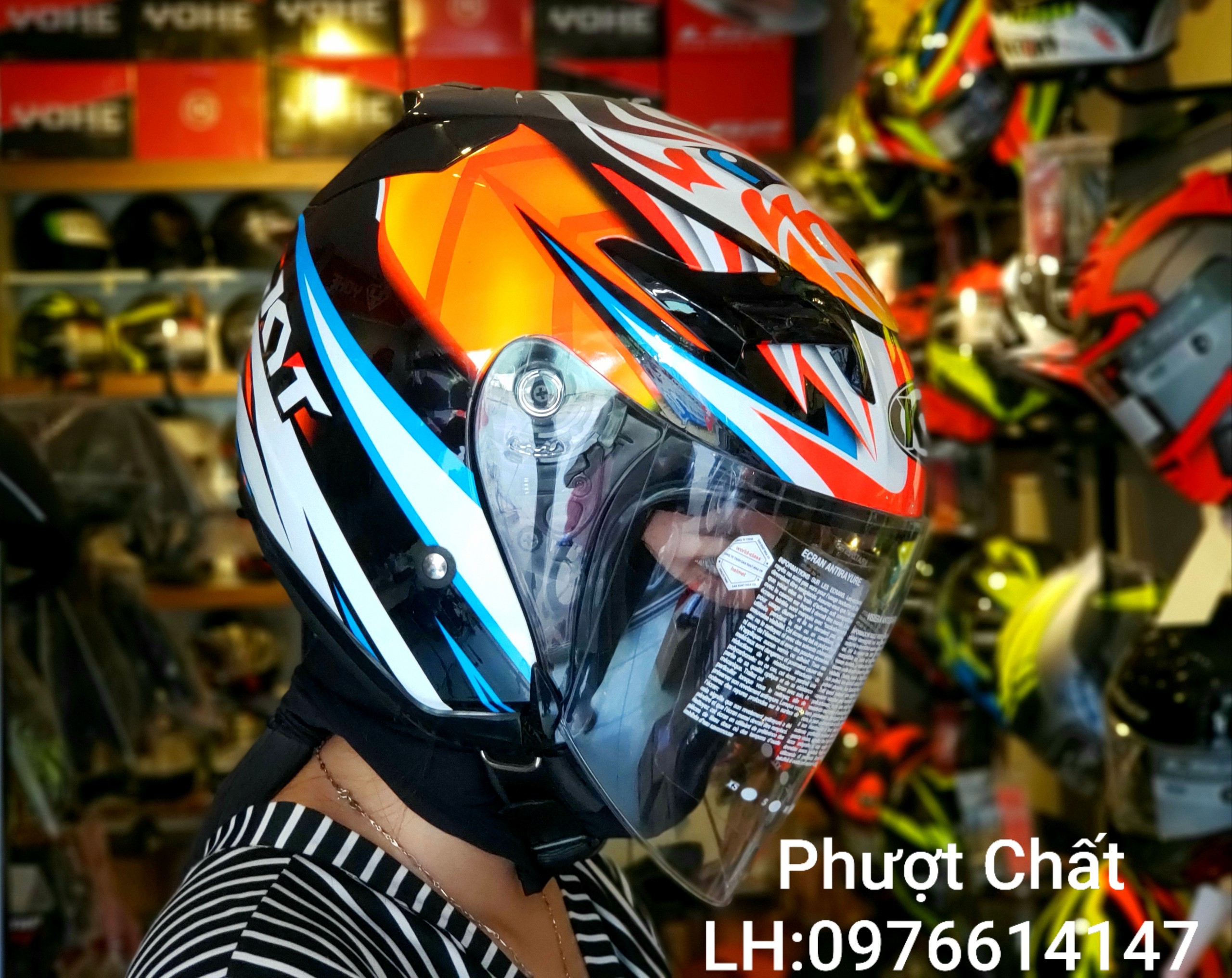 Nón bảo hiểm 3/4 2 kính KYT tem con hổ