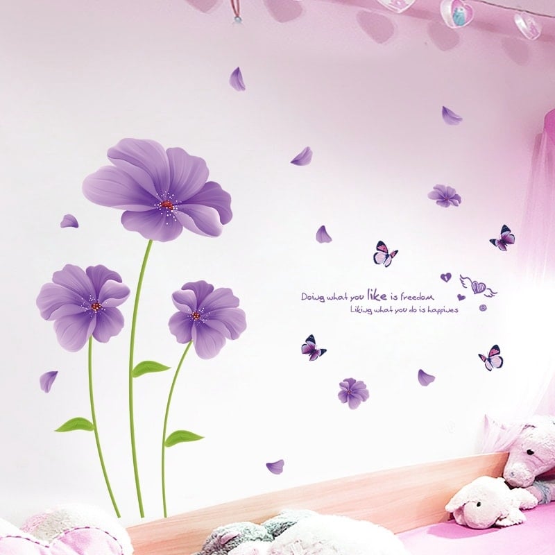 [HCM]Decal dán tường hoa 5 cánh tím