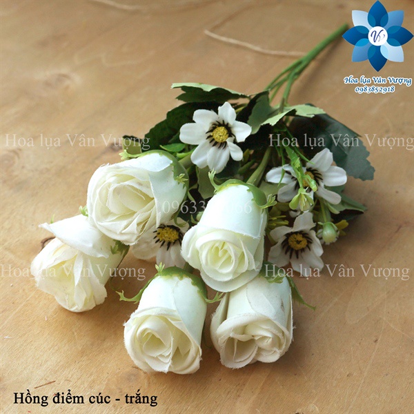 Hoa Giả Hoa Hồng Điểm Cúc Lụa Trang Trí