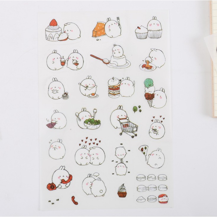 [HCM]Sticker Dán Trang Trí Molang và Piu Piu ( Trang Trí Sổ Kế Hoạch Sổ Nhật Ký) - 6 Tấm