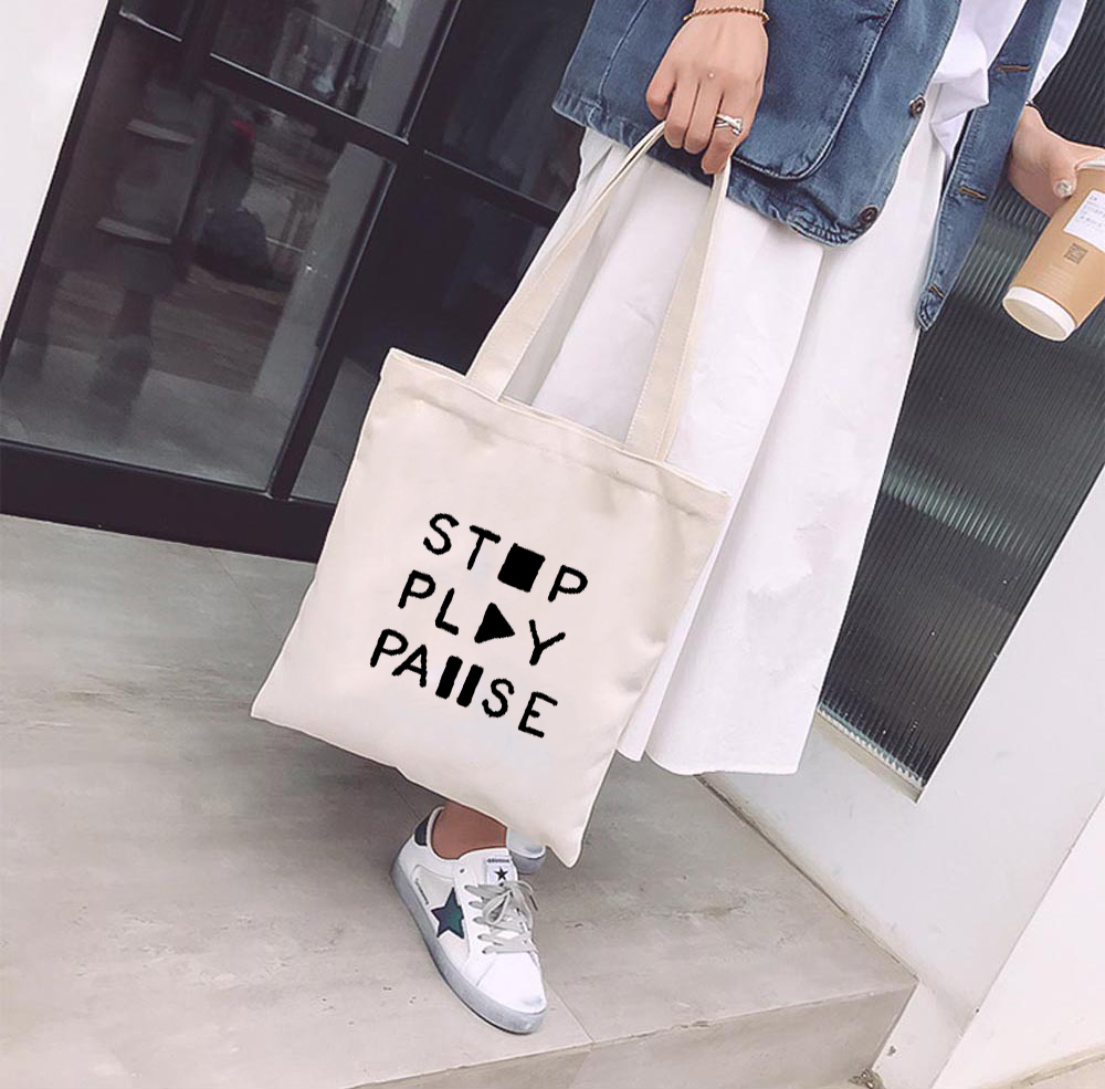Túi Vải Tote GINKO Kiểu Basic Dây Kéo In Hình Play G03
