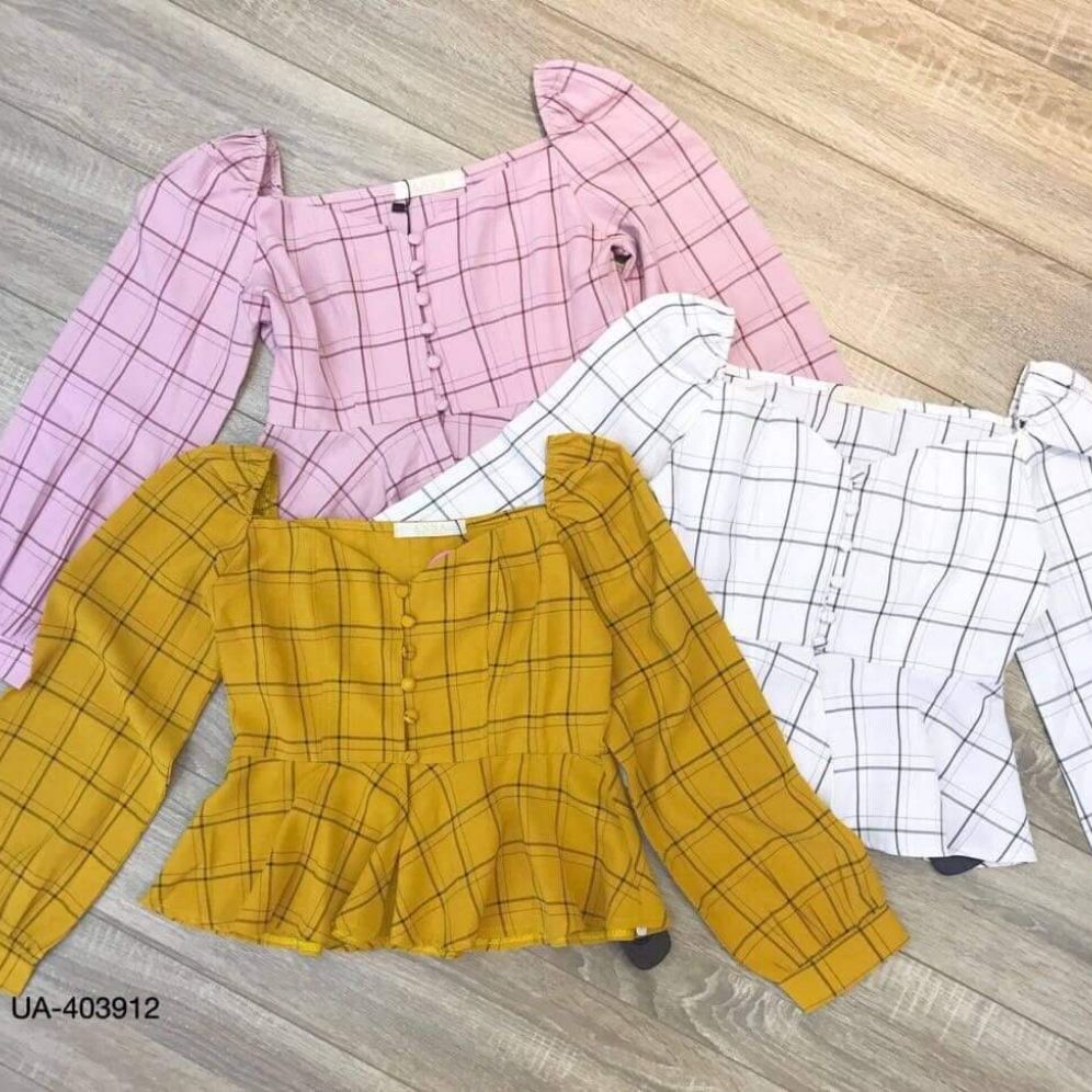 Áo kiểu nữ tay phồng dáng xòe peplum nhấn eo
