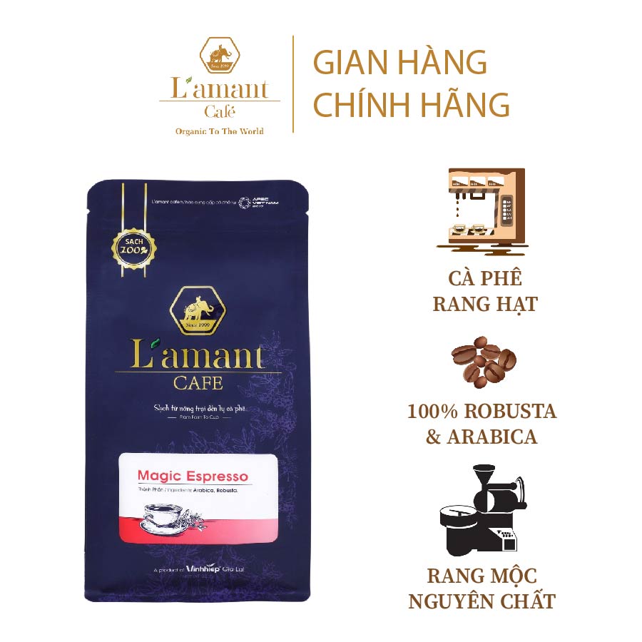 Cà Phê Hạt Rang L’amant Magic Espresso – Tối ưu cho pha máy – Blend Arabica & Robusta – Gói 250g