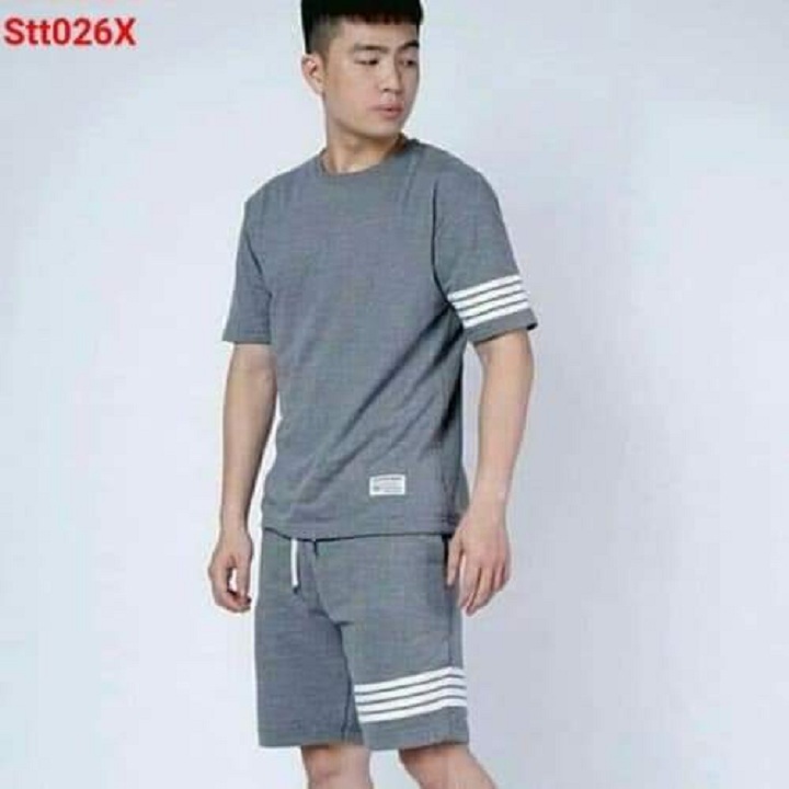 Bộ thể thao nam siêu thoáng phối LOGO in chữ PHỐI 4 SỌC SÉT BỘ MẶC NHÀ NAM NỮ CHẤT VẢI DÃN NHIỆT 01