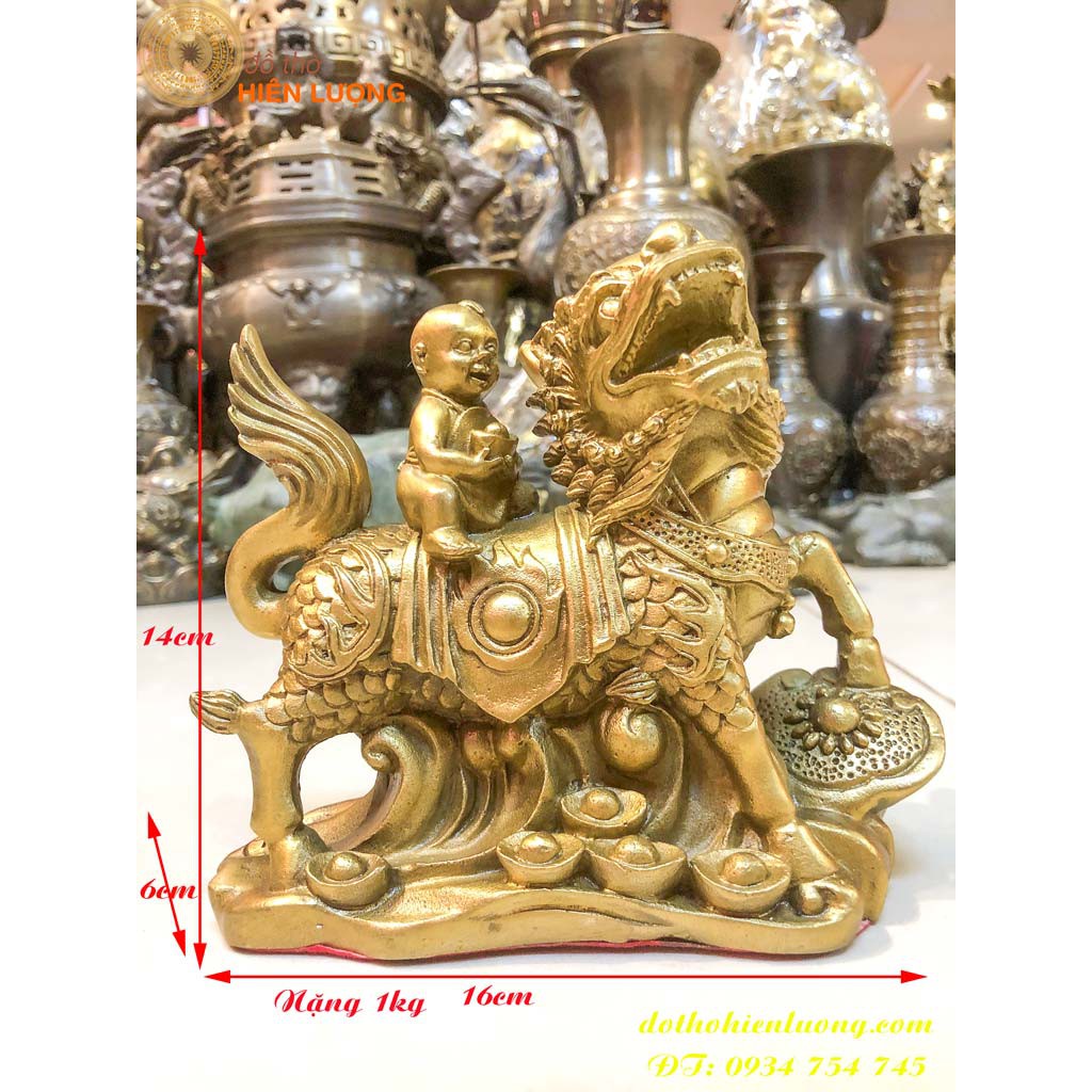 Kì Lân Cõng Đồng Tử Bằng Đồng Phong Thủy Cầu Con