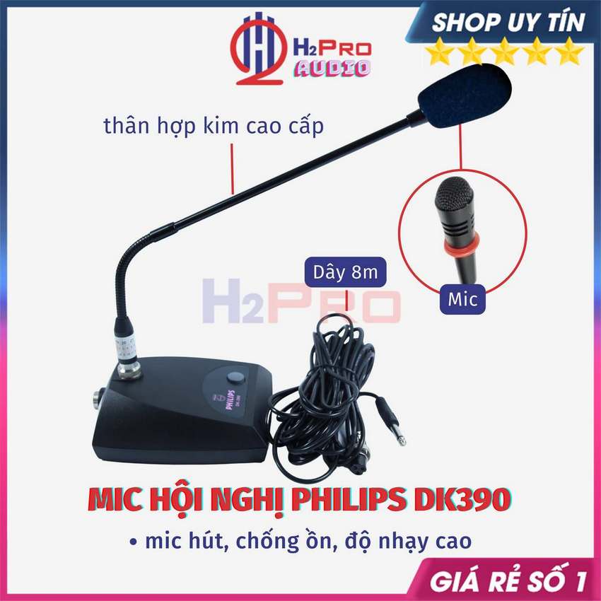 Micro cổ ngỗng độ nhạy cao philips dk-390 hà lan, micro để bục phát biểu cao cấp chuyên dùng cho phòng họp, hội nghị-h2pro audio